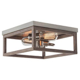 Hampton Bay Boswell Quarter 12-1/2 in. 2-Light Brushed Nickel Farmhouse Flush Mount with Painted Weathered Gray Wood Accents - Like New